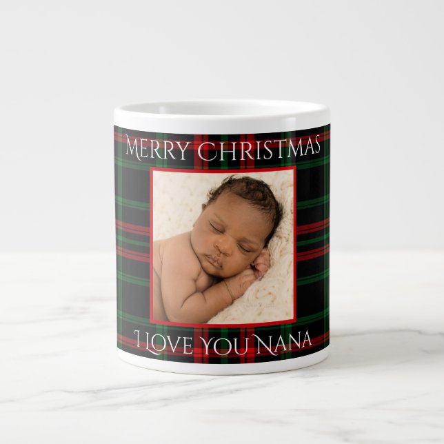 Christmas Plaid I Love You Nana Your Photo Large Coffee Mug (Front)