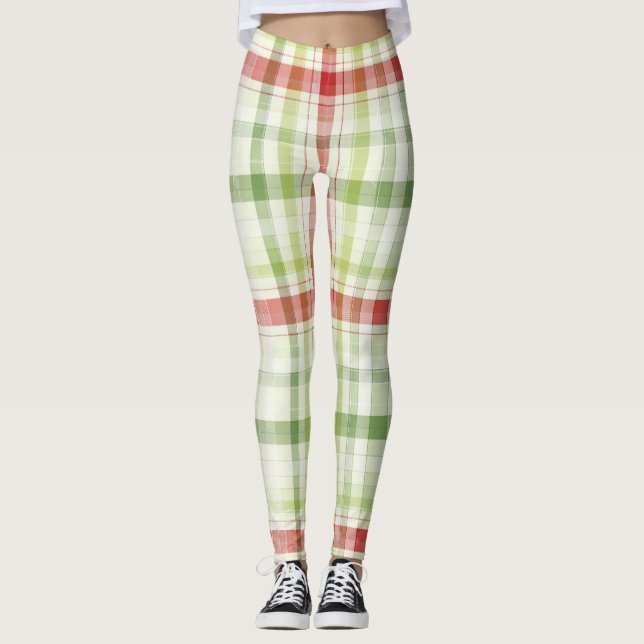 Christmas Plaid In Red and Green Leggings (Front)
