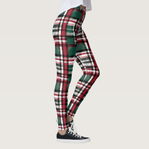 Christmas Plaid In Red Green White And Black Leggings
