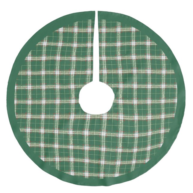 Christmas Plaid in Scottish Green and White Brushed Polyester Tree Skirt (Front)