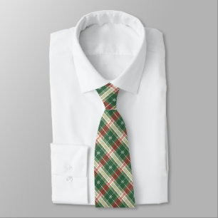 Christmas Plaid in White, Green, Red Tie