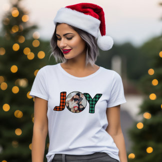 Christmas Plaid Joy Family Photo Template T-Shirt