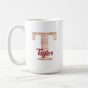 Christmas plaid monogram personalised coffee mug