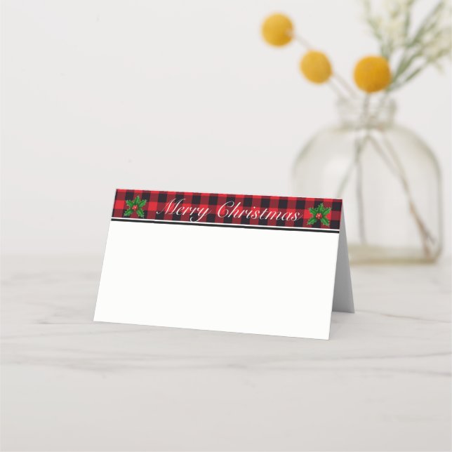 Christmas Plaid Name Place Cards (Front)