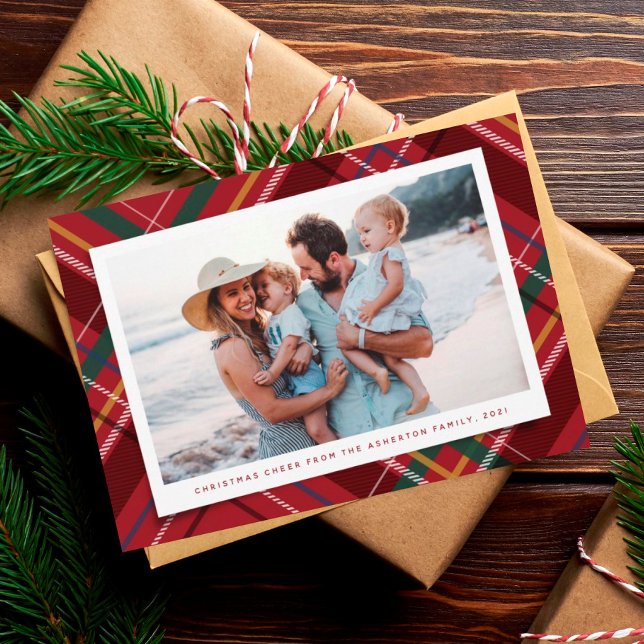 Christmas plaid one photo classic Holiday Card (Creator Uploaded)