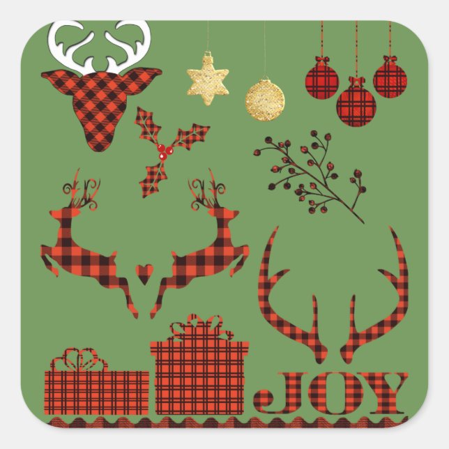 Christmas Plaid Ornaments Square Sticker (Front)