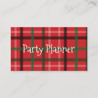 Christmas plaid party planner business card