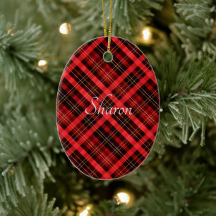 Christmas Plaid Pattern Keychain Bottle Opener Ceramic Tree Decoration
