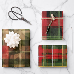 Christmas plaid pattern wrapping paper sheet