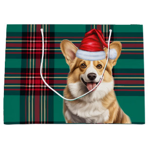 Christmas Plaid Pembroke Welsh Corgi Dog Holiday Large Gift Bag