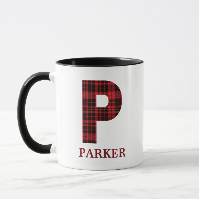 Christmas Plaid Personalised Coffee Mug P (Left)