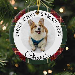 Christmas Plaid Pet's First Christmas Photo Ceramic Tree Decoration