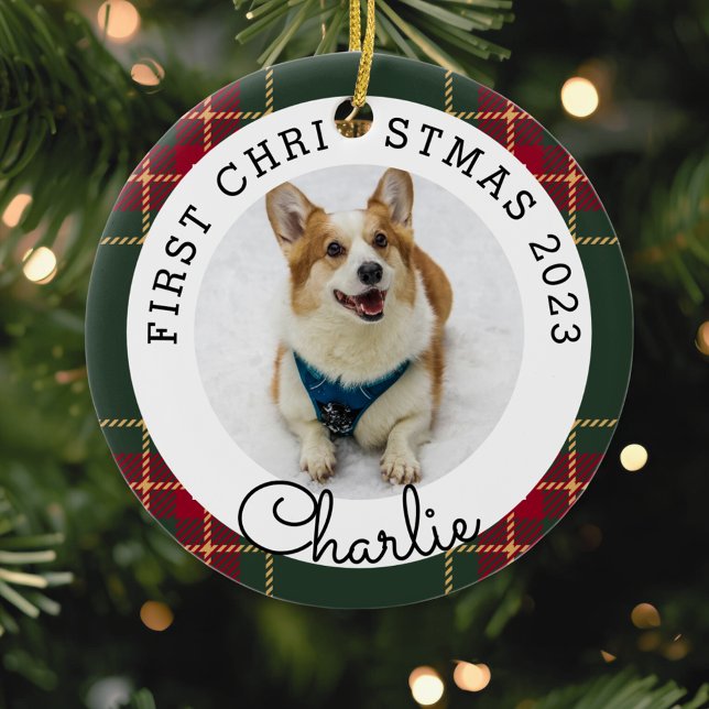 Christmas Plaid Pet's First Christmas Photo Ceramic Tree Decoration (Creator Uploaded)