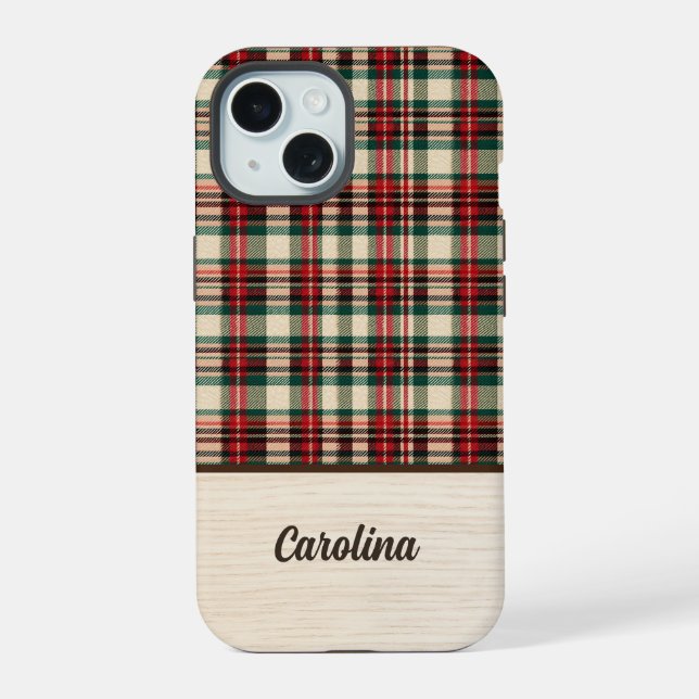 Christmas Plaid Phone Case | Personalized Name (Back)