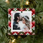 Christmas Plaid Photo Ceramic Ornament<br><div class="desc">Your favourite photo is featured on a both sides of this square ceramic ornament with a red, green and white plaid background. Personalise and upload your own image to create Christmas tree ornaments for yourself or give as a gift to family, friends, parents and grandparents! MORE DESIGNS in our store....</div>