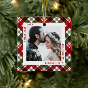 Christmas Plaid Photo Ceramic Ornament