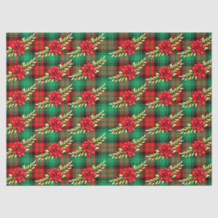 Christmas Plaid Poinsettias And Leaves Tissue Paper
