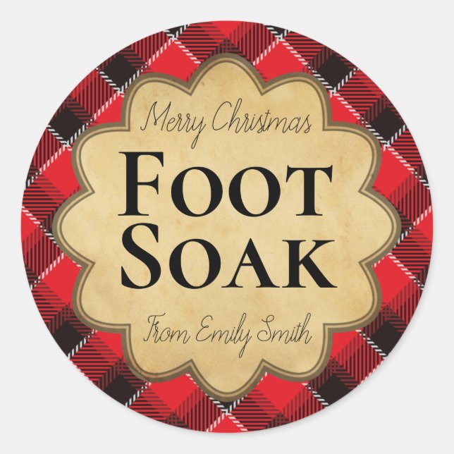 Christmas Plaid Red And Black Foot Soak Labels (Front)