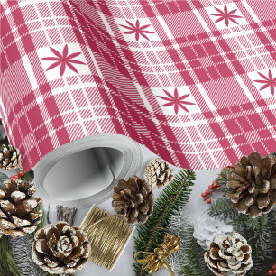 Christmas Plaid - Red and White with Poinsettia Wrapping Paper