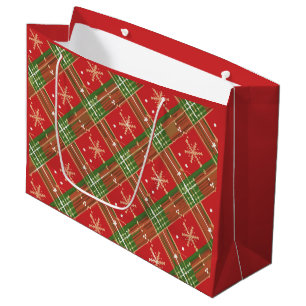 Christmas Plaid Red Green Gold Large Gift Bag