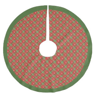 Christmas Plaid Red, Green, Gold Stars Brushed Polyester Tree Skirt