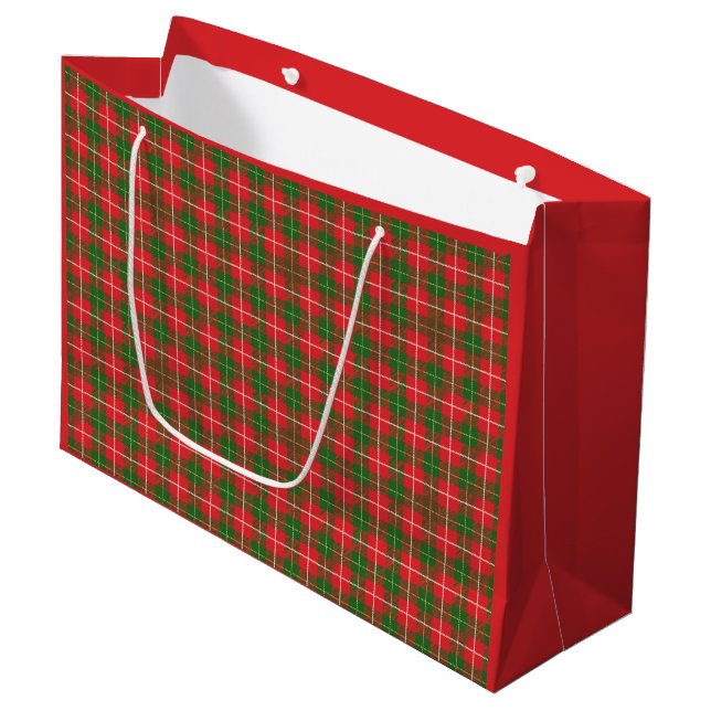 Christmas Plaid Red Green Large Gift Bag (Front Angled)