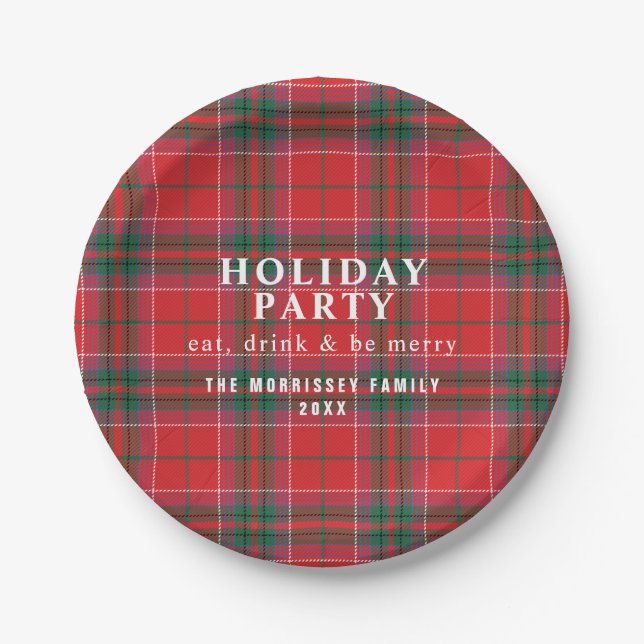 Christmas Plaid Red Green Party Paper Plate (Front)