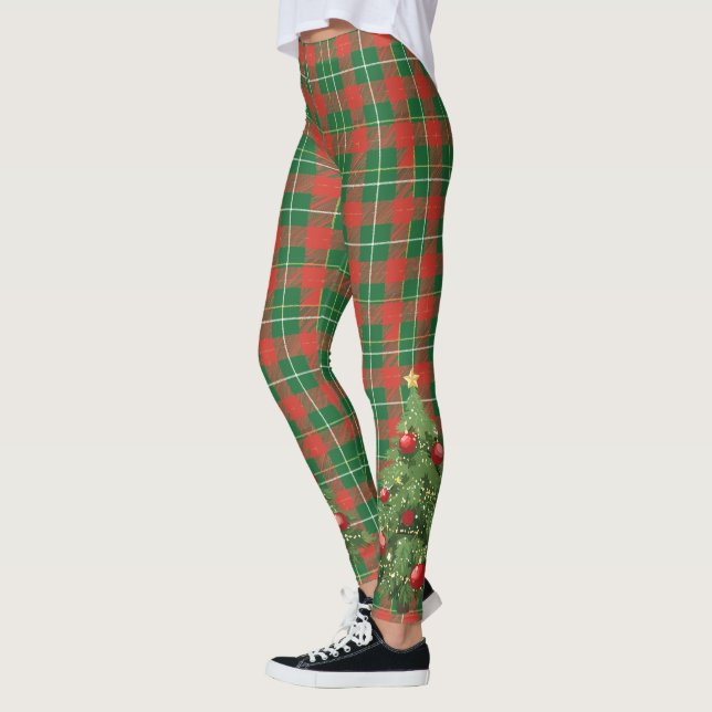Christmas Plaid Red, Green, White and Tree Leggings (Left)