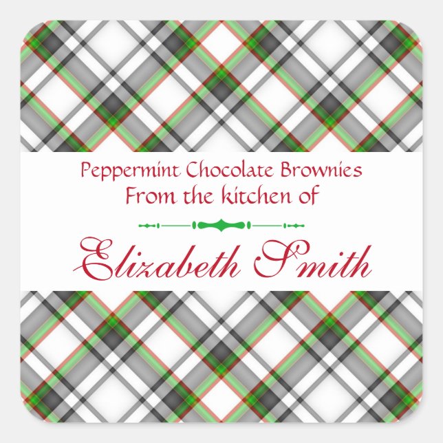 Christmas Plaid,Red Green White Cookie and Treats Square Sticker (Front)