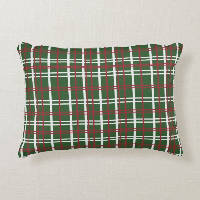 Christmas Plaid Red, Green, White Decorative Cushion (Front)