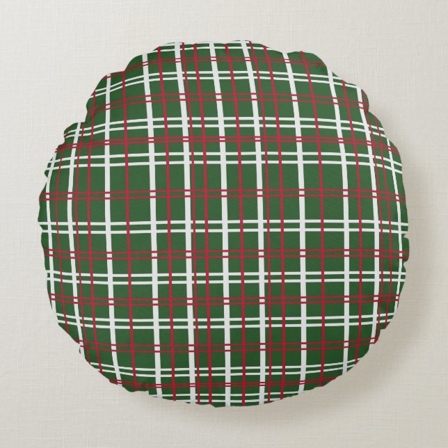 Christmas Plaid Red, Green, White Round Cushion (Front)