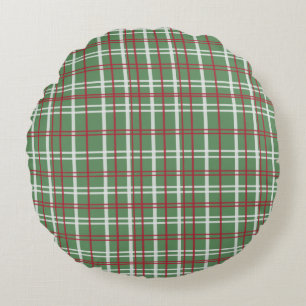 Christmas Plaid Red, Green, White Round Cushion