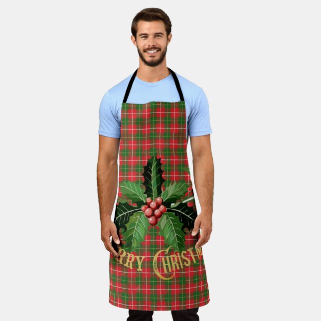 Christmas Plaid Red Green with Wreath Apron (Worn)