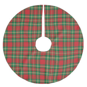 Christmas plaid red green yellow tartan pattern brushed polyester tree skirt