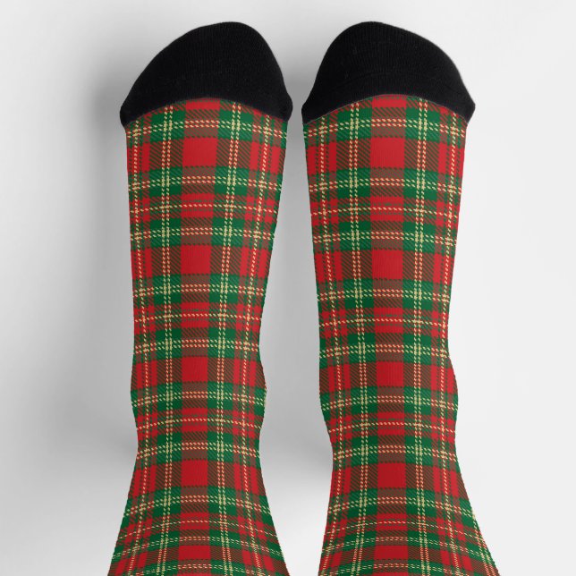 Christmas plaid red green yellow tartan pattern socks (Top)