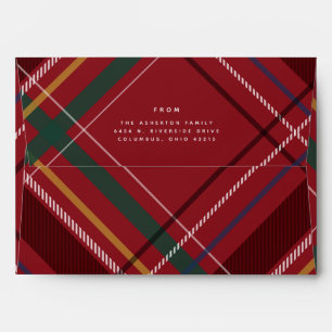 Christmas plaid red holiday return address envelope