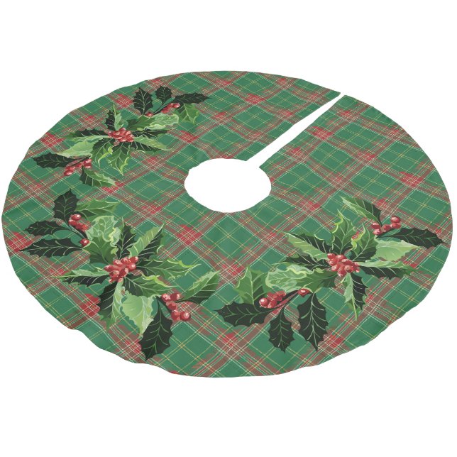 Christmas Plaid Red on Green Brushed Polyester Tree Skirt (Angled)