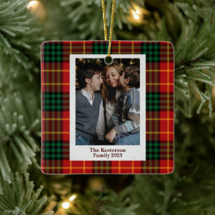 Christmas Plaid Red Tartan Photo  Ceramic Ornament