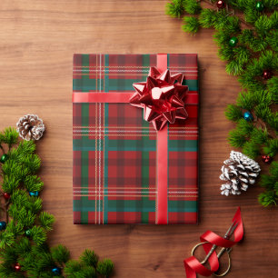 Christmas plaid red teal tartan traditional wrapping paper
