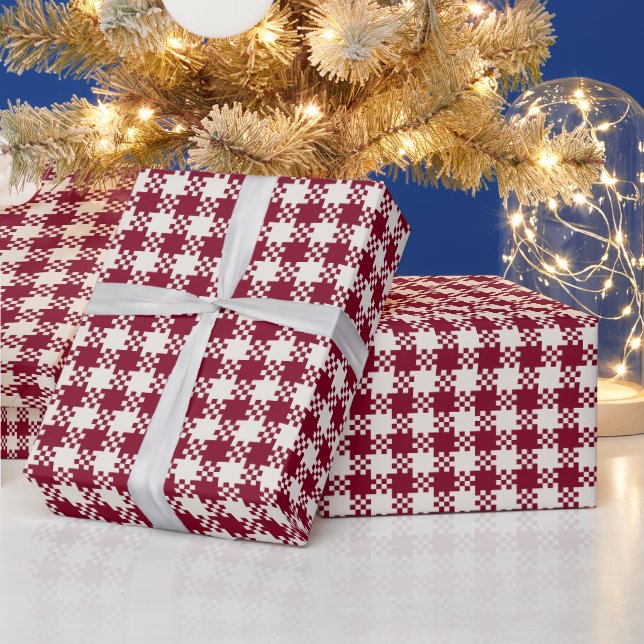 Christmas Plaid Red White Gingham Checked Pattern Wrapping Paper (Holidays)
