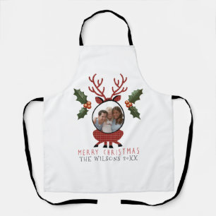 Christmas Plaid Reindeer with Personalized Photo Apron