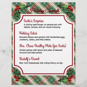 Christmas Plaid Restaurant Specials  Flyer
