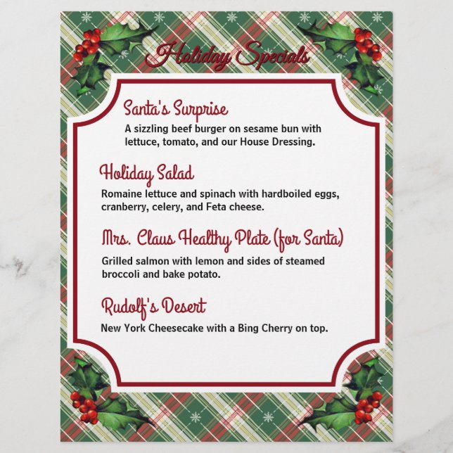 Christmas Plaid Restaurant Specials  Flyer (Front)