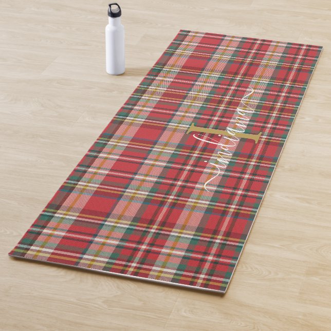 Christmas Plaid Rustic Red Green Personalised Yoga Mat (In Situ)