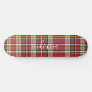 Christmas Plaid Rustic Red Green White Personalise Skateboard