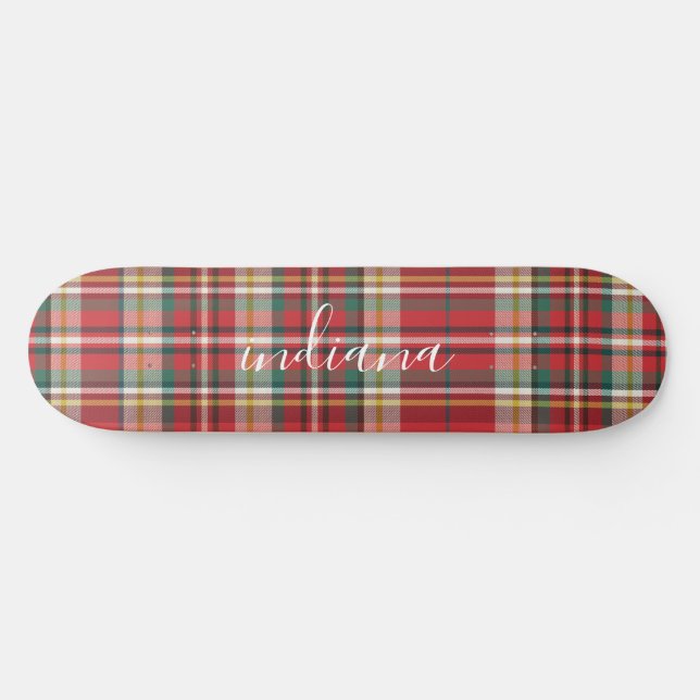 Christmas Plaid Rustic Red Green White Personalise Skateboard (Horz)