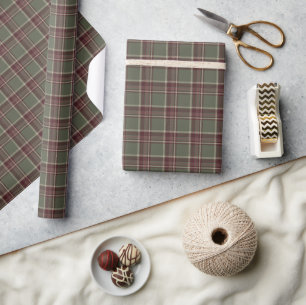 Christmas Plaid Sage Green and Purple Dark Berry Wrapping Paper