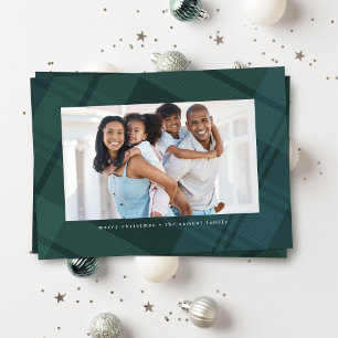 Christmas plaid simple blue green photo holiday card