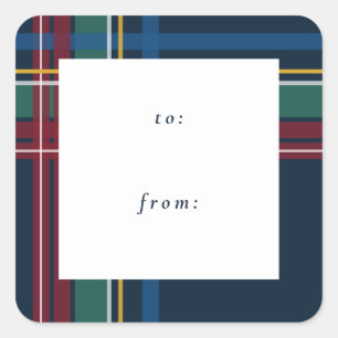Christmas plaid simple to from holiday gift square sticker