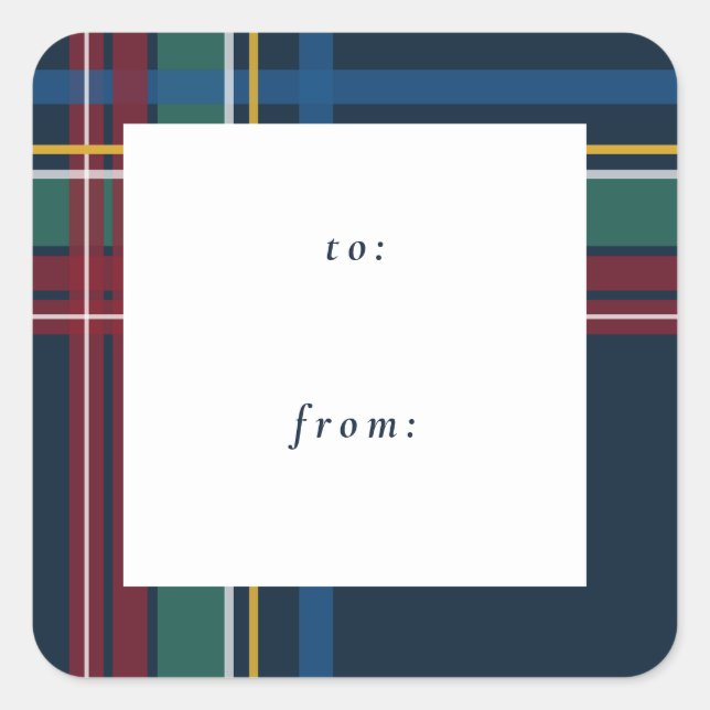 Christmas plaid simple to from holiday gift square sticker (Front)